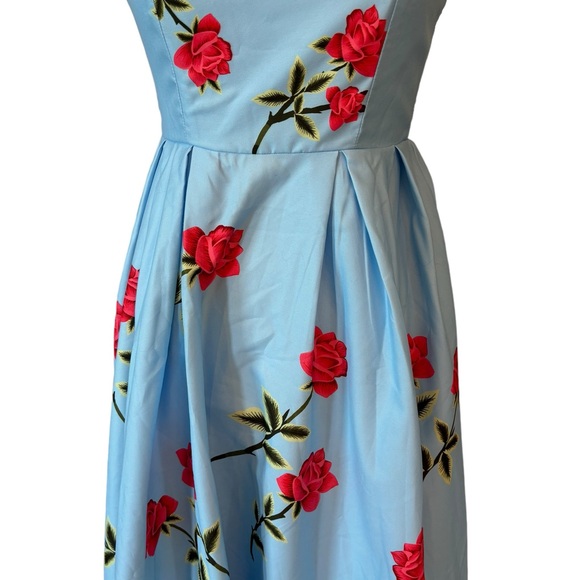 Blue Floral Strapless Dress - Picture 7 of 11